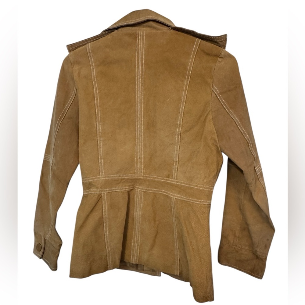 Y2K Retro Jennyfer J Tan Brown Button Up Women's M Leather Utility Jacket - Picture 3 of 6